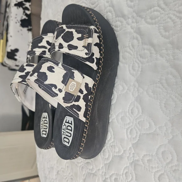 Hey Dude Black and White Sandals with Open-Back Design - Picture 2 of 3